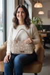 White Patterned Cork Fabric, rose gold hardware.