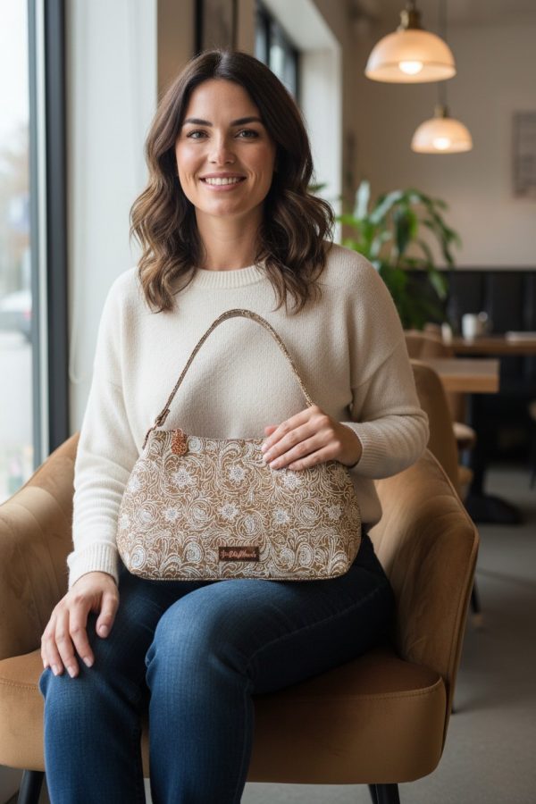 White Patterned Cork Fabric, rose gold hardware.