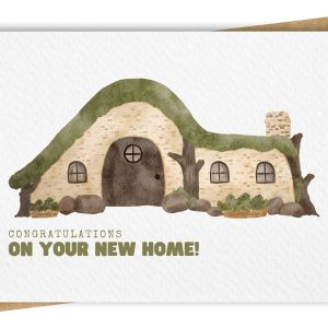 New home greeting card including a watercolour hobbit style house