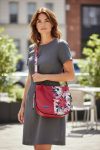 Red floral print slouch bag, matte black hardware.