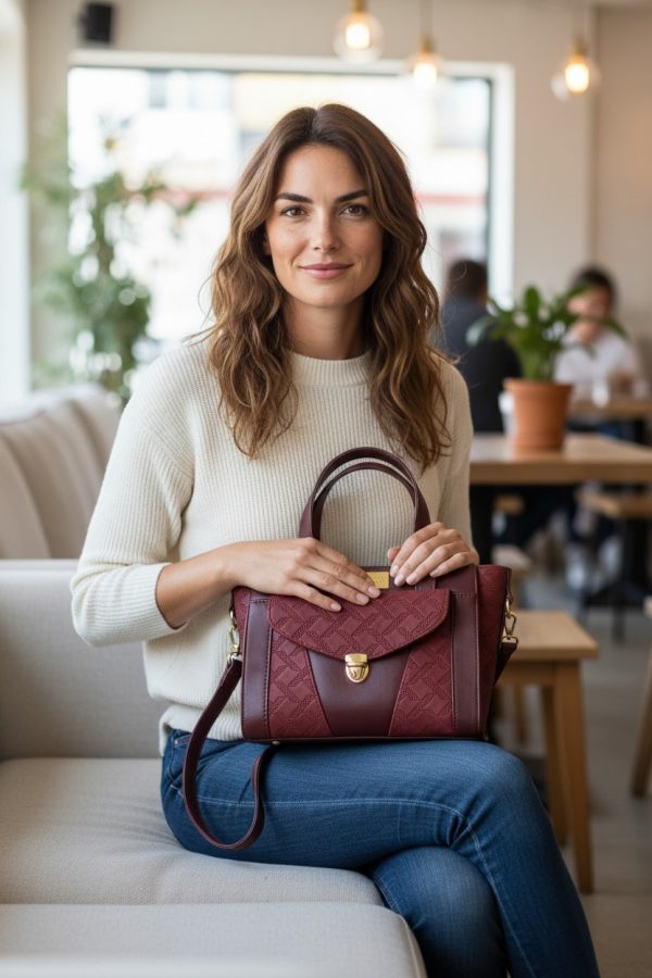 Burgundy quilted faux leather with gold hardware mini bag