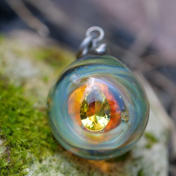 Sylphic Sunstone Crystal Necklace – Handmade Glass Art Fantasy Jewellery