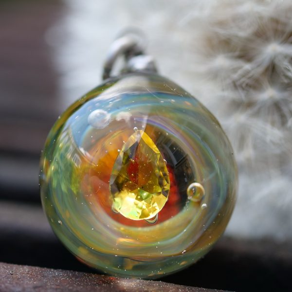 Sylphic Sunstone Crystal Necklace – Handmade Glass Art Fantasy Jewellery