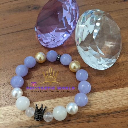 Black Crown + Lavender Crystals + Gold & White Pearl Bracelet