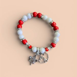 Canada Red and White bracelet with maple leaf and heart pendants