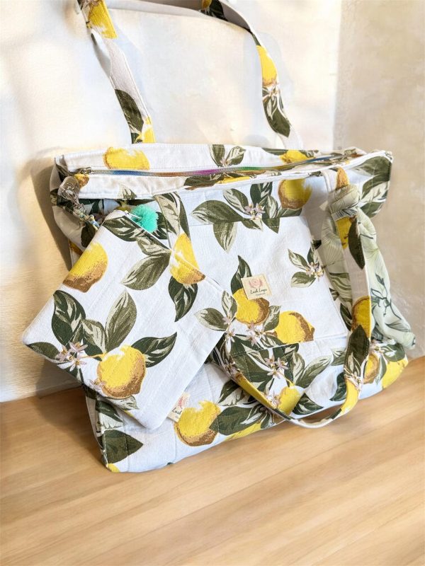 Lemon Print Tote Bag | Summer Shoulder Bag | Cute Fruit Pattern Handbag | Beach Picnic Bag