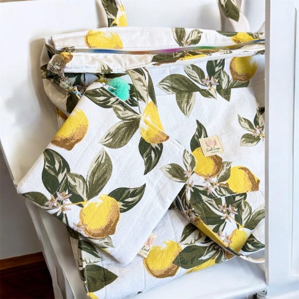 Lemon Print Tote Bag | Summer Shoulder Bag | Cute Fruit Pattern Handbag | Beach Picnic Bag