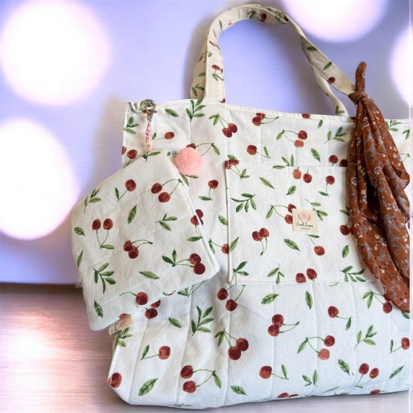 Cherry Print Tote Bag Set | Shoulder Bag with Matching Pouch | Aesthetic Fruit Tote | Everyday Bag | Gift for Her
