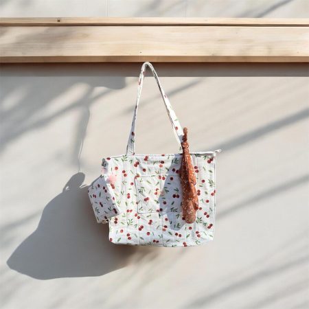 Cherry Print Tote Bag Set | Shoulder Bag with Matching Pouch | Aesthetic Fruit Tote | Everyday Bag | Gift for Her