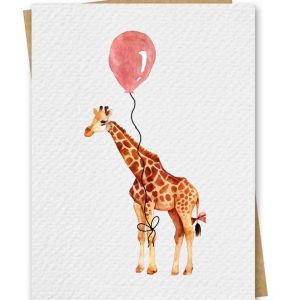 Watercolour Giraffe With Red Balloon Birthday Card