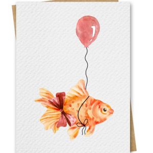 Watercolour Goldfish With Red Balloon Birthday Card