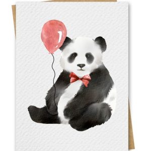 Watercolour Panda With Red Balloon Birthday Card