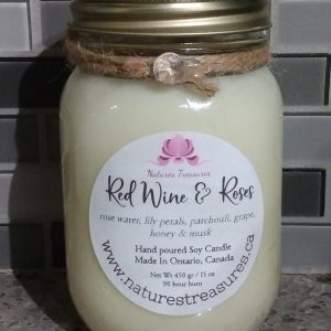 Red Wine & Roses Soy Wax Candle - Mason Jar 80+ Hours Burn Time - Wooden Wick