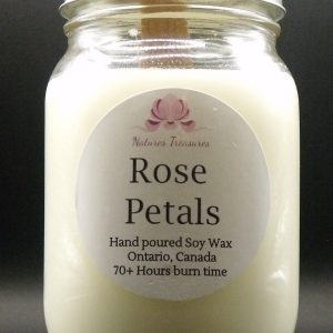 Rose Petals Soy Wax Candle - Mason Jar 80+ Hours Burn Time - Wooden Wick
