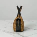 Slouchy Cork Bag with Black Faux Leather, Divided Compartment, Antique Brass Hardware