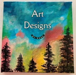 Trees in Multi-Colour Sky, 4 x 4 Mini Original Acrylic Painting