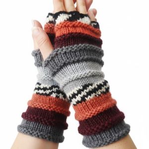 Multicolor Striped Knit Fingerless Wool Blend Gloves ArmWarmers
