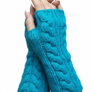Turquoise HandKnit Fingerless Gloves Mittens