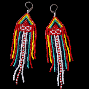 Metis Sash Canadian Indigenous Seed Beaded Fringe Earrings - Hook, Stud & Clip-on Available