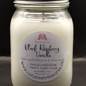 Black Raspberry Vanilla Soy Wax Candle - Mason Jar 80+ Hours Burn Time - Wooden Wick