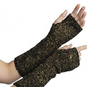 Black Gold Metallic Glitter Knitted Fingerless Gloves Armwarmer