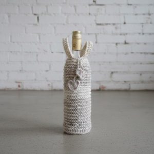 Handknitted Heart Drawstring Wine Bottle Sleeve Cozy