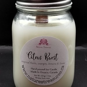 Citrus Burst Wax Candle - Mason Jar 80+ Hours Burn Time - Wooden Wick