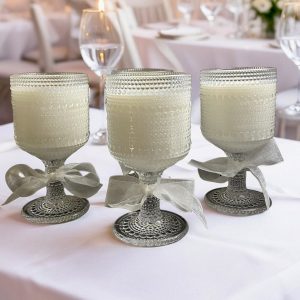 Wedding Guests Table, Hobnail wine glass candle, 21 oz