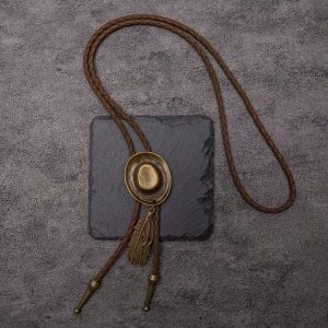 Western Cowboy Bolo Necklace – PU Leather & Antique Bronze Hat Pendant