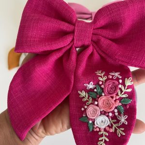 Oversized Floral Hair Bow Canada – Hand Embroidered Statement Bow