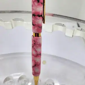 Art Deco Twist Pen, Abstract, Titanium Gold .Pink Flower, designed Pen, Hand turned pen, Handmade