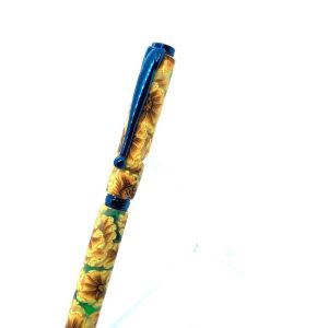 Art Deco Twist Pen in Titanium Blue . Sunflowers designed Pen, Hand turned pen, Handmade