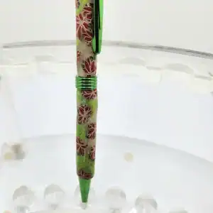 Art Deco Twist Pen in Green .Flower designed Pen, Hand turned pen, Handmade