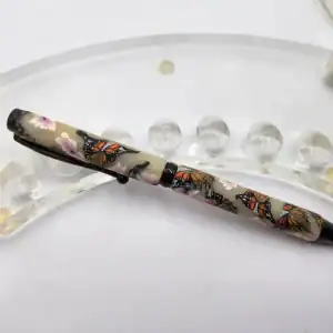 Daisy flower, Butterfly , designed Pen ,Art Deco Twist Pen in Black , Hand turned pen, Handmade