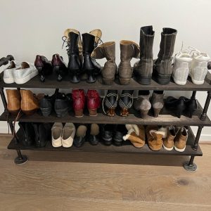 Steampunk style Shoe Rack with union style handles , Entryway Organizer, rustic shoe rack, Shoe Organizer, unique shoe rack