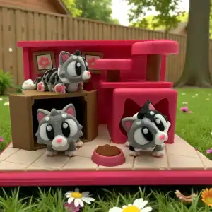 3D Printed Cat Playset Scene | Miniature Furniture & Accessories