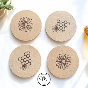 Bee Engraved Cork Coasters