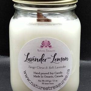 Lavender-Lemon Wax Candle - Mason Jar 80+ Hours Burn Time - Wooden Wick
