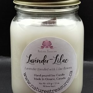 Lavender-Lilac Soy Wax Candle - Mason Jar 80+ Hours Burn Time - Wooden Wick
