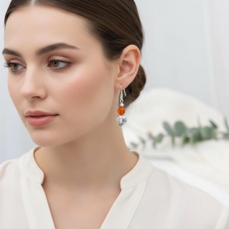 Howlite & Faceted Carnelian Sterling Silver Dangle Earrings