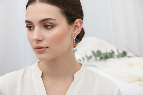 Howlite & Faceted Carnelian Sterling Silver Dangle Earrings