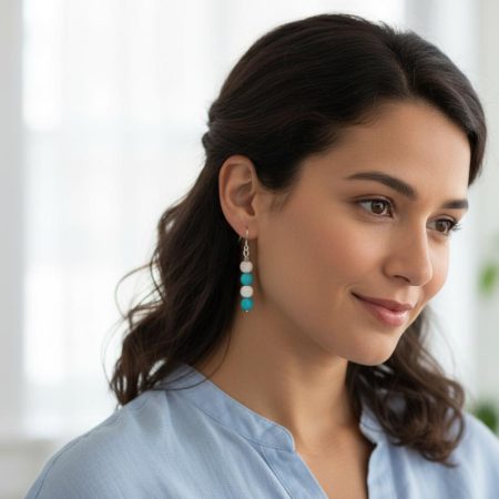 Blue & White Magnesite Earrings with Sterling Silver Hooks