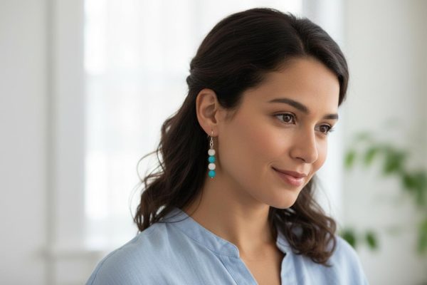 Blue & White Magnesite Earrings with Sterling Silver Hooks