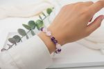 Rose Quartz & Amethyst Bracelet with Sterling Silver Disc