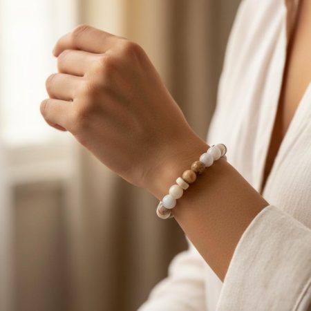 Mexican Morado Opal & Freshwater Pearl Stretch Bracelet — Wood Rondelles
