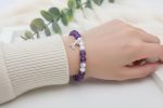 Howlite & Amethyst Stretch Bracelet — Sterling Silver Mermaid Tail