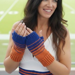 Blue and Orange Fingerless Handknit Gloves Mittens