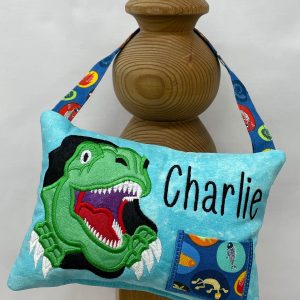 Smiling T-Rex Tooth Fairy Pillow by Tooth Fairy Tess- Personalized