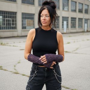 Purple Plum HandKnit Fingerless Wool Blend Lace Armwarmer