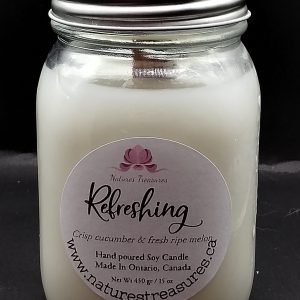 Refreshing (cucumber-melon) Soy Wax Candle - Mason Jar 80+ Hours Burn Time - Wooden Wick